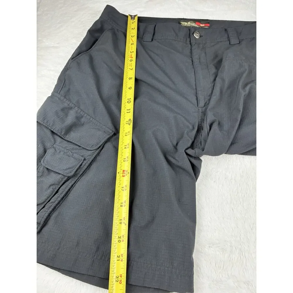 Under Armour Mens Size 36 Cargo Shorts Black Gray Ripstop Outdoor Hiking Utility